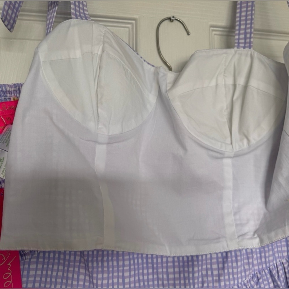 Lilly Pulitzer NWT Rosalie Mini Skirt & Crop Top Lilac Gingham $198  Size 14 - Picture 4 of 16